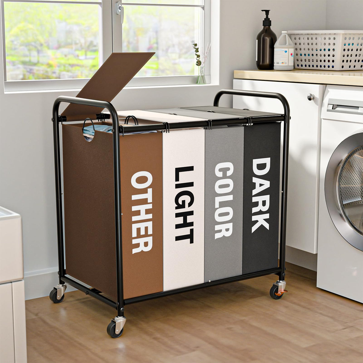 180L Laundry Sorter 3 Section, Rolling Laundry Basket with Wheels and Lid