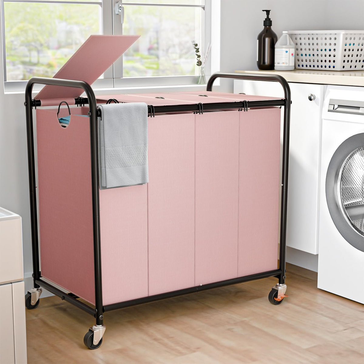 180L Laundry Sorter 3 Section, Rolling Laundry Basket with Wheels and Lid