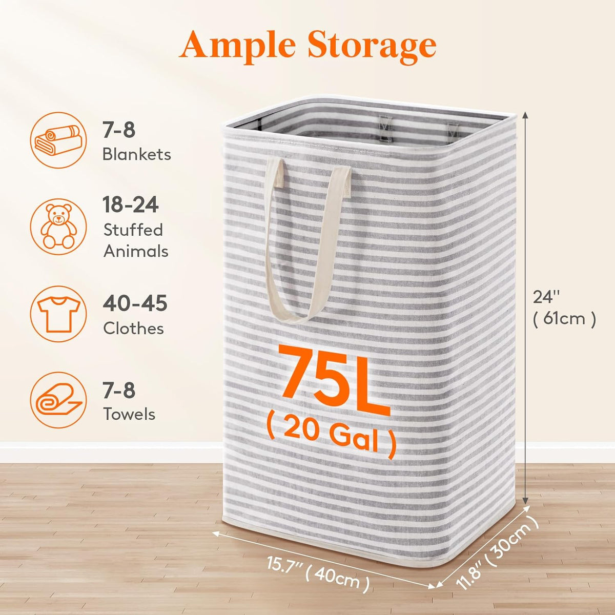 Lifewit 75L Large Collapsible Laundry Basket with Extended Handles, Grey