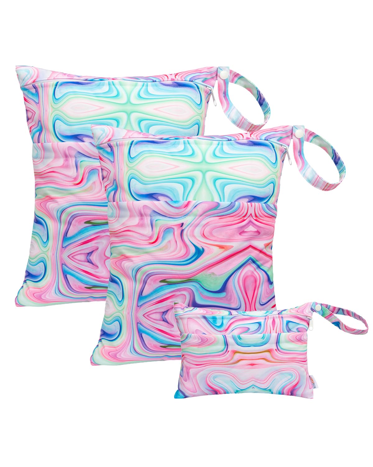 ALVA 2pcs Cloth Diaper Wet Dry Bags Waterproof Reusable with Two Zippered Pockets Travel Beach Pool Daycare Soiled Baby Items Yoga Gym Bag for Swimsuits or Wet Clothes