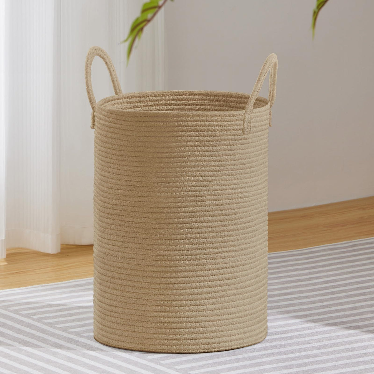 VIPOSCO 58L Tall Woven Laundry Basket Hamper, White Brown