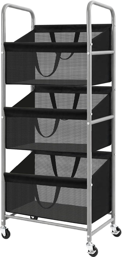 STO STO 3-Tier Vertical Rolling Laundry Hamper, Removable Bags, Black Mesh
