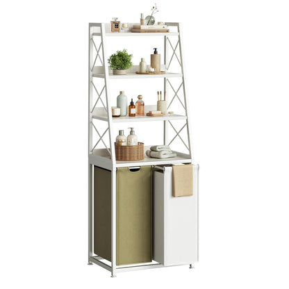 Herture Laundry Basket, 2 Section Laundry Hamper with 4 Tiers Shelf, Pull-Out and Removable Laundry Bags, Large 2 x 15.87 Gallons, for Bedroom Bathroom Rustic Brown PF11XLN