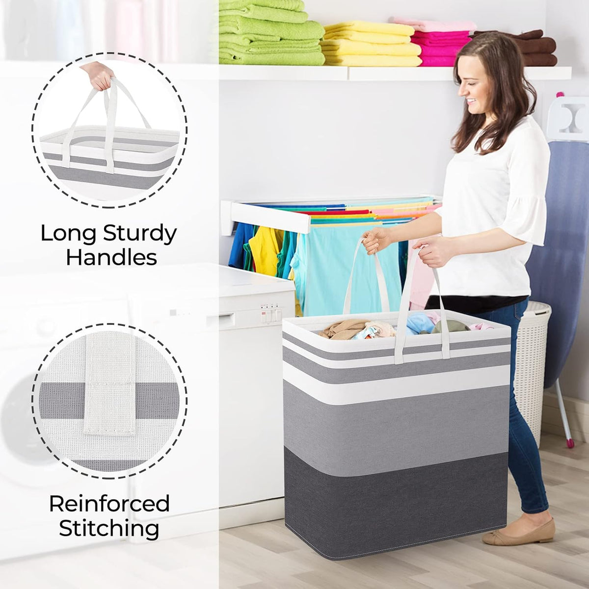 StorageRight Laundry Basket Hamper, 100L Collapsible Clothes Storage, Grey
