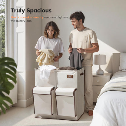 SOLEDI 180L Double Laundry Hamper with Lid and 2 Side Pockets, Dual Hamper