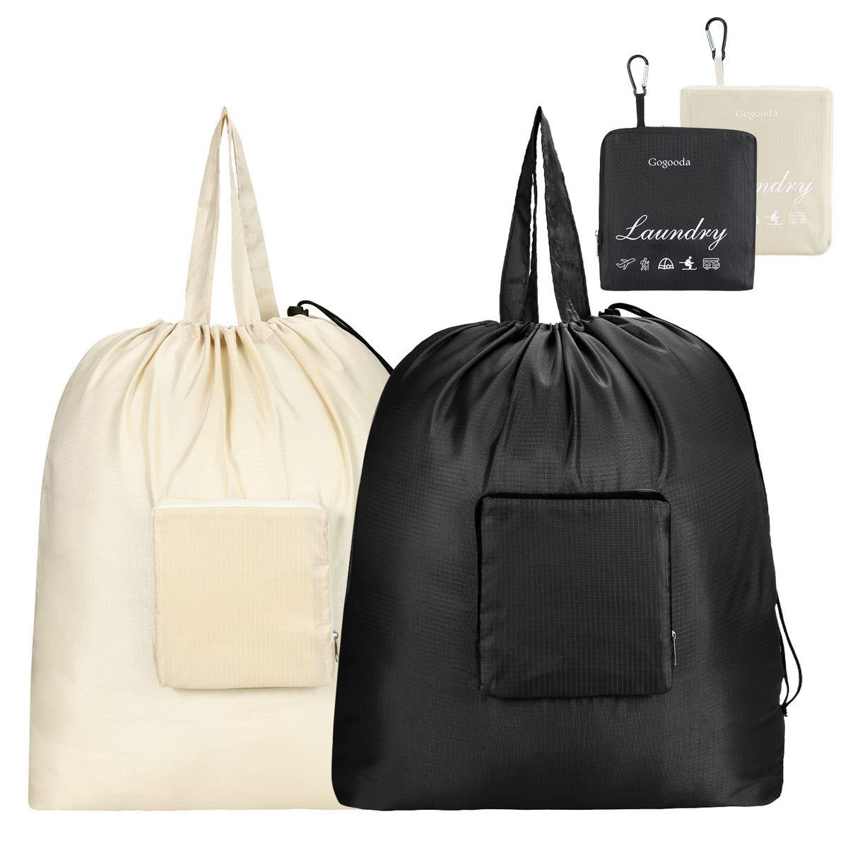 GOGOODA Travel Laundry Bags with Drawstring Closure XL Large with Handle