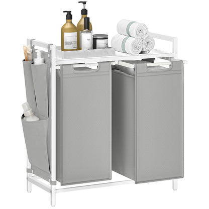 VASAGLE Laundry Hamper with Shelf, 3 Pull-Out Bags, 3 x 10.6 Gallons (40 L)