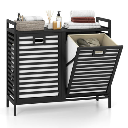 Giantex Bamboo Tilt Out Laundry Hamper Cabinet, Wicker Laundry Sorter