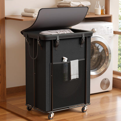 Laundry Hamper with Wheels and Lid, 150L Large Rolling Laundry Basket Black