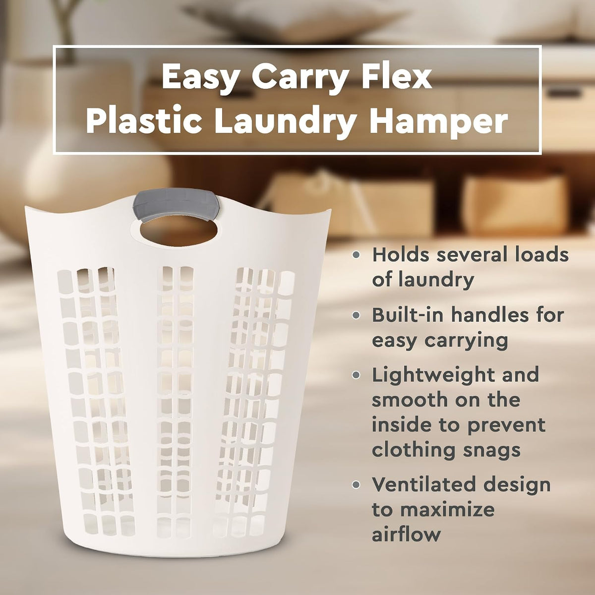 Gracious Living Easy Carry Flex Collapsible Laundry Hamper, White, 3-Pack