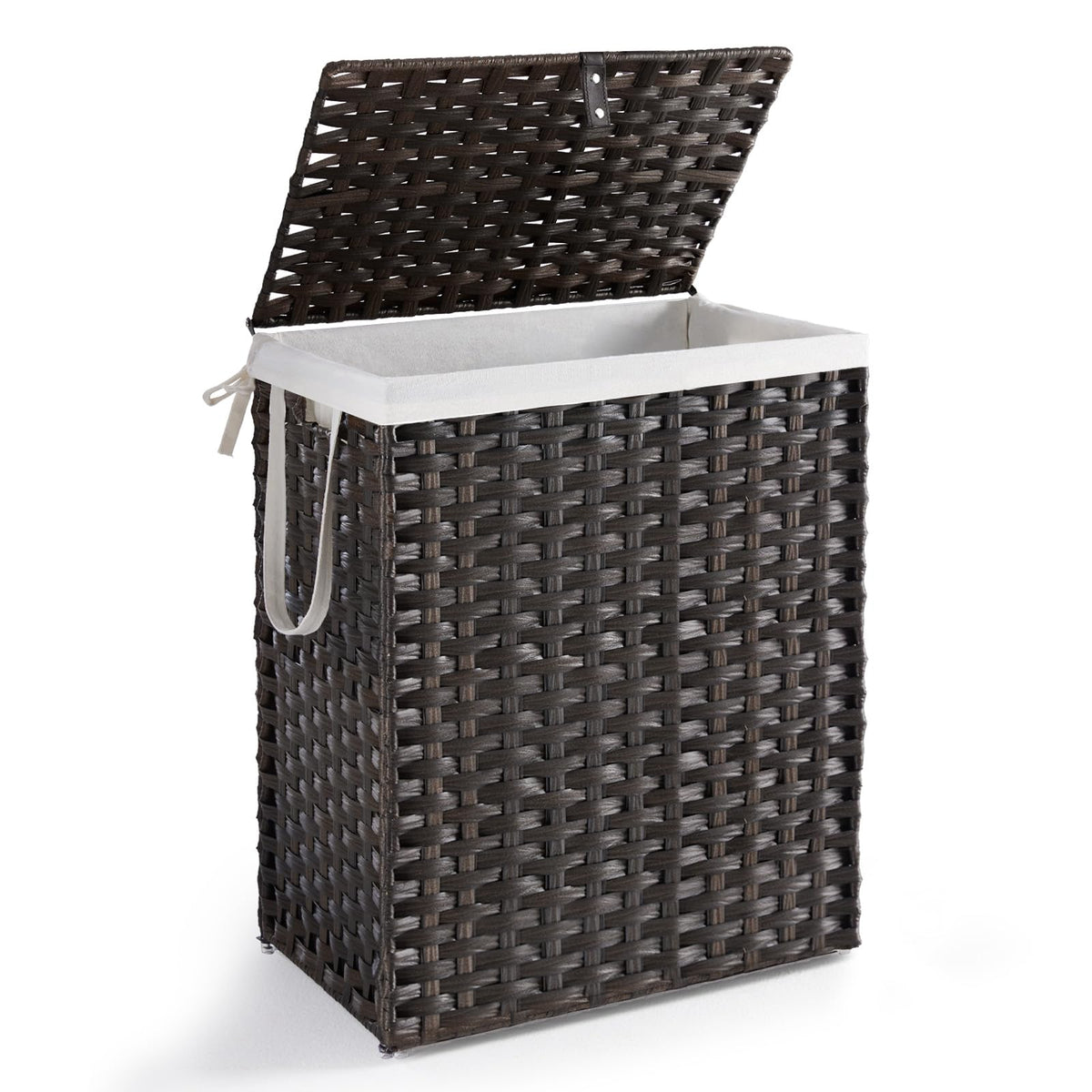 DUMOS Woven Laundry Basket with Lid, 90L Large Capacity Hamper, Removable & Machine-Washable Liner, Foldable Rattan Clothes Hamper, Sturdy Steel Frame, Odor Control, Dove Gray