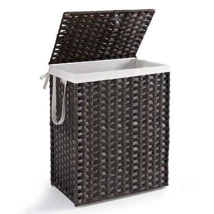 DUMOS Woven Laundry Basket with Lid, 90L Large Capacity Hamper, Removable & Machine-Washable Liner, Foldable Rattan Clothes Hamper, Sturdy Steel Frame, Odor Control, Dove Gray