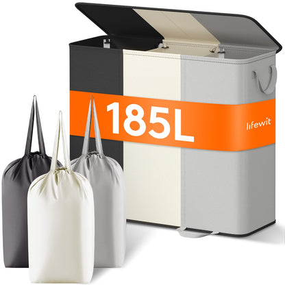 Lifewit Double Laundry Hamper with Lid, Removable Laundry Bags, Beige