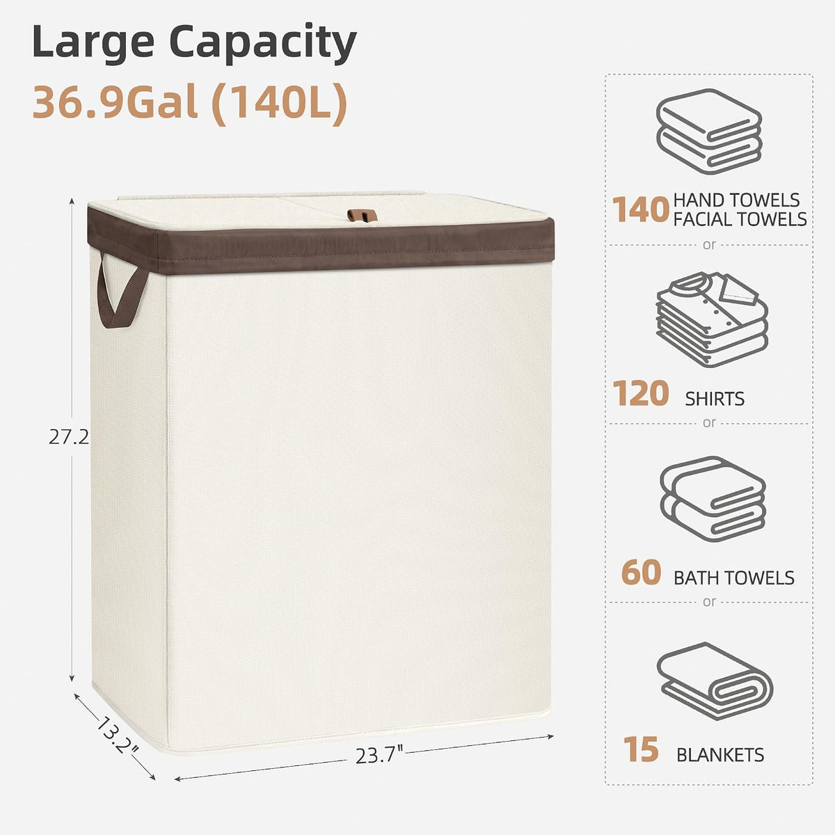 STORAGE MANIAC Double Laundry Hamper with Lid, Tall Metal Laundry Baskets
