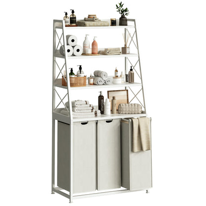 Herture Laundry Basket, 2 Section Laundry Hamper with 4 Tiers Shelf, Pull-Out and Removable Laundry Bags, Large 2 x 15.87 Gallons, for Bedroom Bathroom Rustic Brown PF11XLN