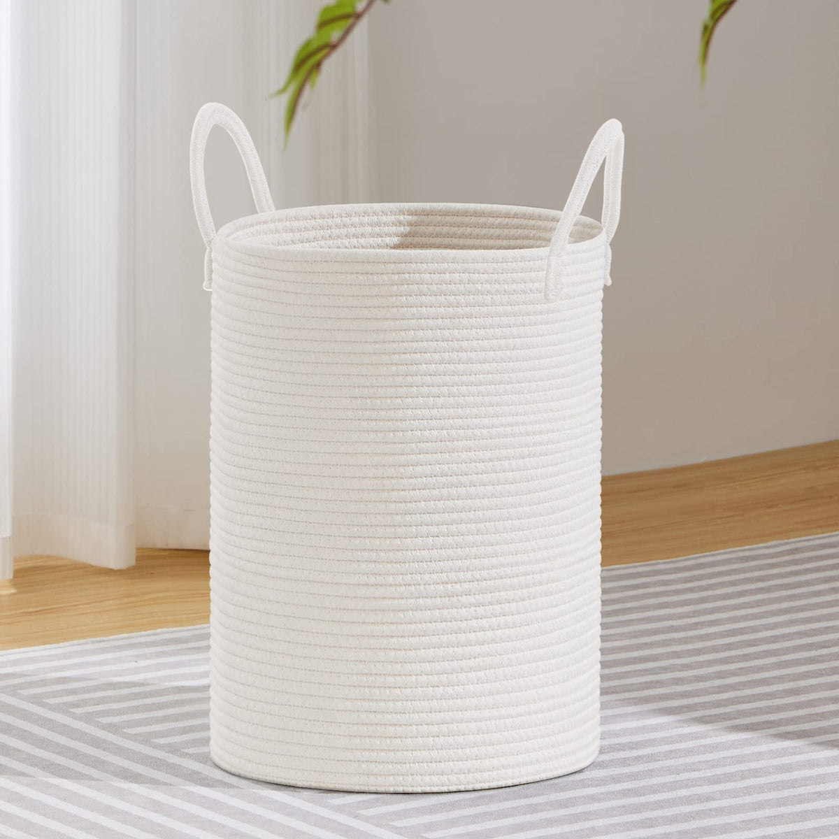 VIPOSCO 58L Tall Woven Laundry Basket Hamper, White Brown