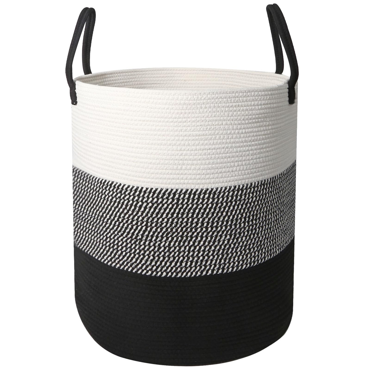 Large Laundry Hamper, Woven Rope Basket with Sturdy Handles- Grey