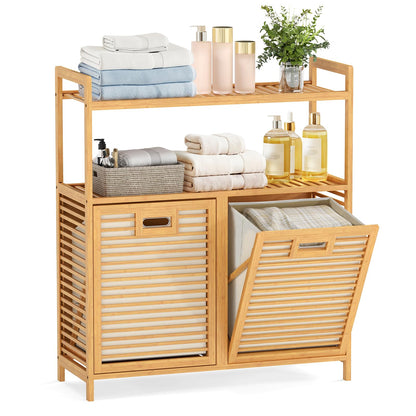 Giantex Bamboo Tilt Out Laundry Hamper Cabinet, Wicker Laundry Sorter