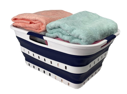 SAMMART 42L (11 gallon) Collapsible Plastic Laundry Basket - Foldable Pop Up Storage Container/Organizer - Space Saving Hamper/Basket (1, White/Grey)