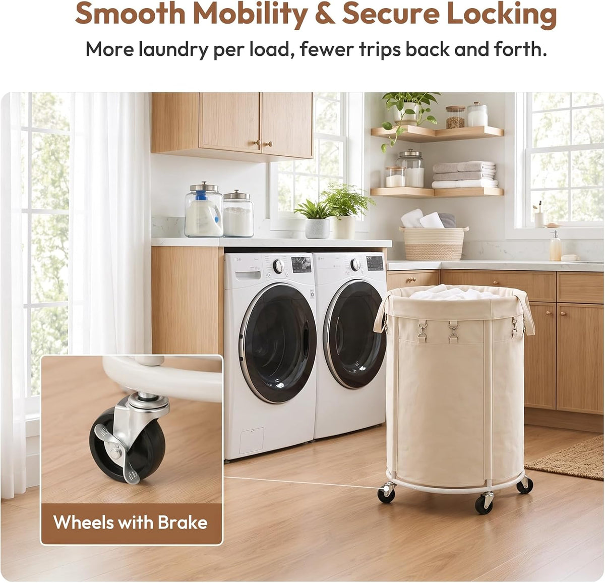 150L Large Capacity Rolling Laundry Basket Hamper with Wheels, Clothes hamper and Removable Bag for Home, Laundry Room, Bedroom, Bathroom, Apartment, Dorm