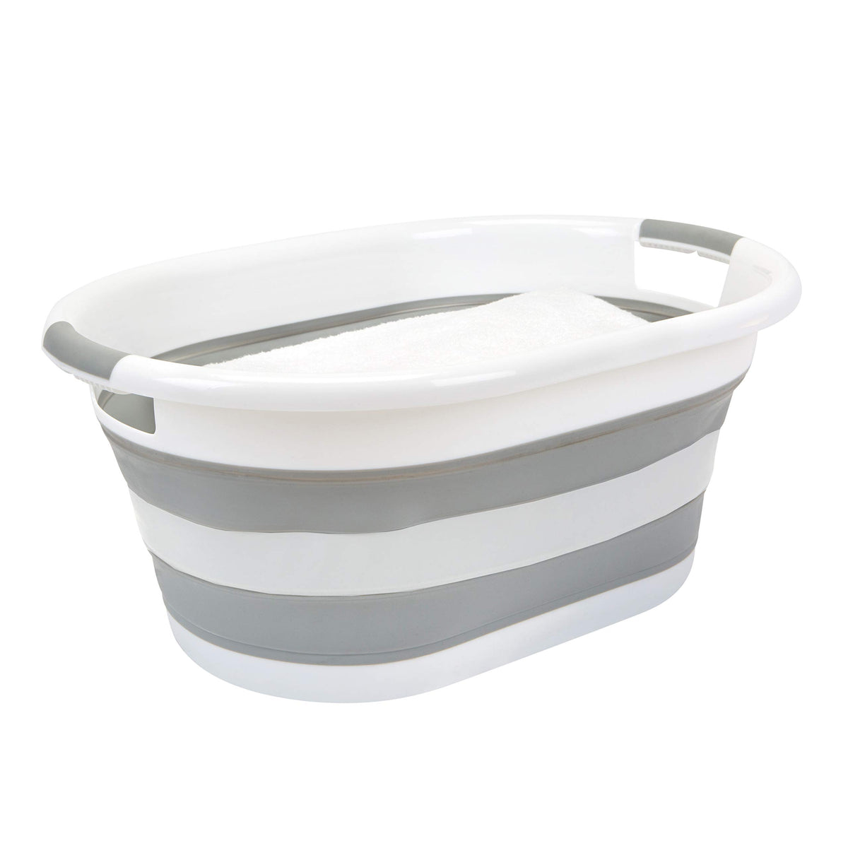 Laundry 360 Collapsible Laundry Basket 40L | Portable | Space Saver Storage | Hold 2 Loads | Store Under the Bed or Closet | Good for Kids | Dorm | Bedroom | Large | White/Grey