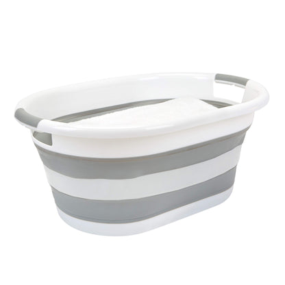 Laundry 360 Collapsible Laundry Basket 40L | Portable | Space Saver Storage | Hold 2 Loads | Store Under the Bed or Closet | Good for Kids | Dorm | Bedroom | Large | White/Grey
