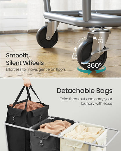 SONGMICS 3-Section Laundry Basket with Wheels, 76.6 Gallons (290 L) Hamper