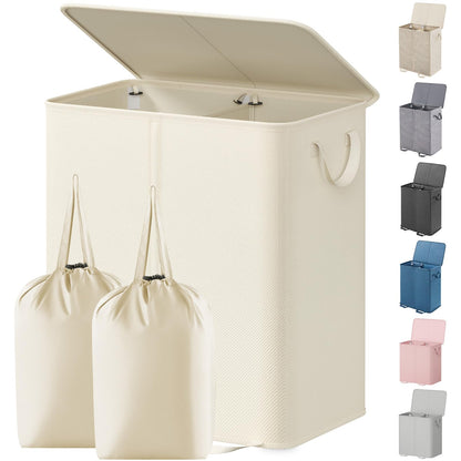 Lifewit Double Laundry Hamper with Lid, Removable Laundry Bags, Beige