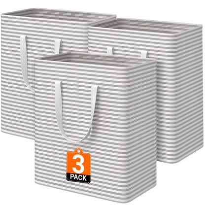 3-Pack Laundry Basket, Collapsible Laundry Hampers, 75L, Gray