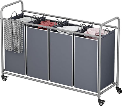 LINZINAR 3 Section Laundry Hamper Sorter, Black Laundry Basket with Wheels
