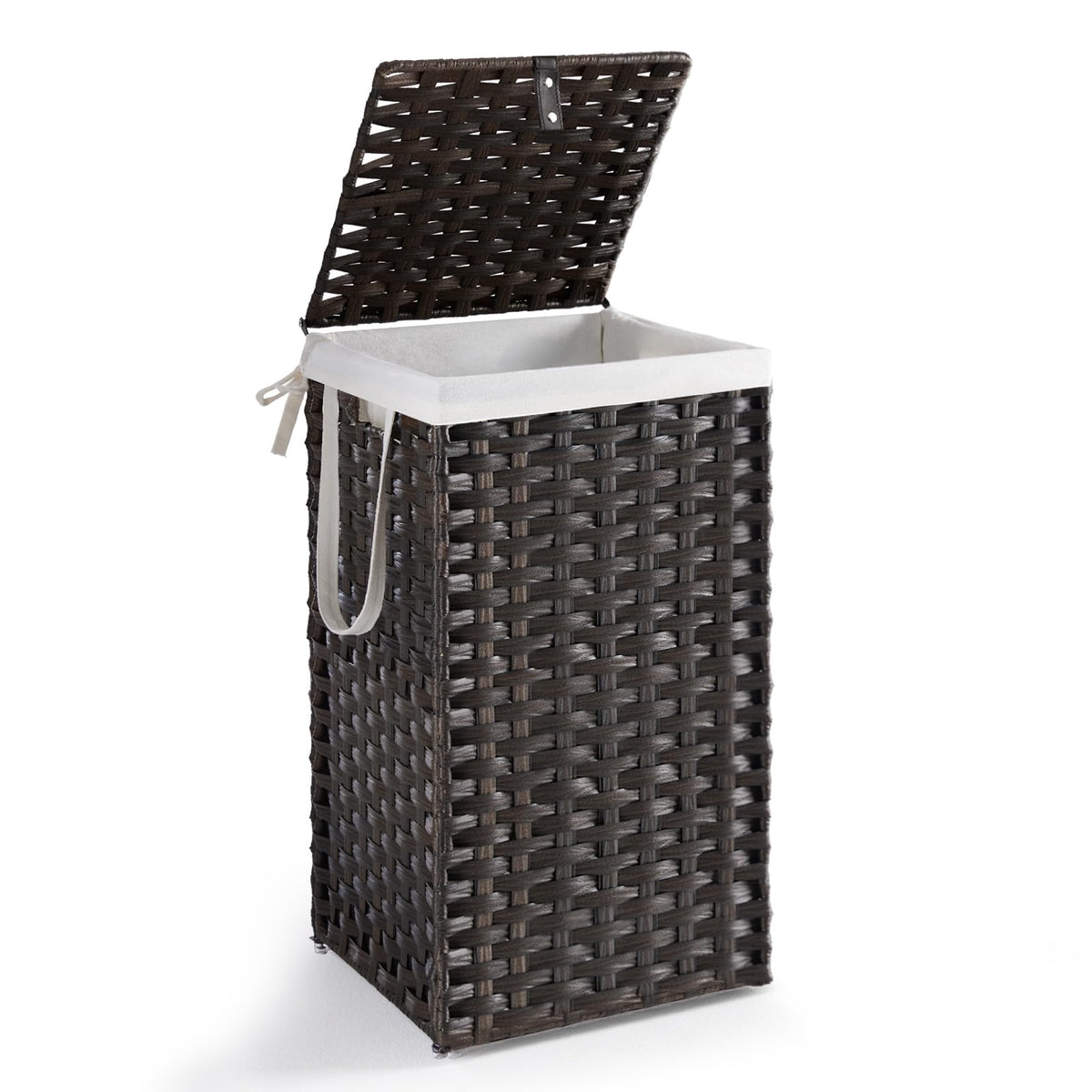 DUMOS Woven Laundry Basket with Lid, 90L Large Capacity Hamper, Removable & Machine-Washable Liner, Foldable Rattan Clothes Hamper, Sturdy Steel Frame, Odor Control, Dove Gray