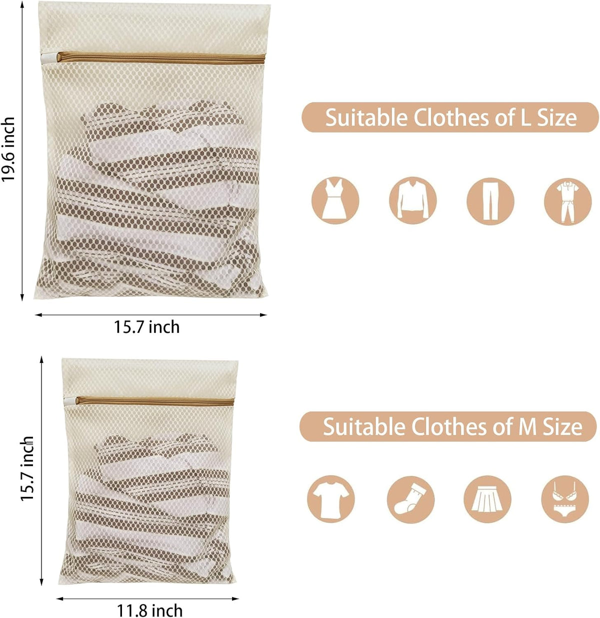 6Pcs Durable Honeycomb Mesh Laundry Bags for Delicates (3L 3M) Beige
