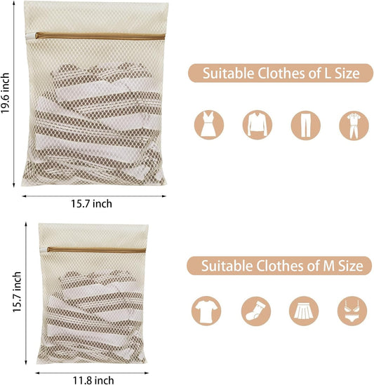 6Pcs Durable Honeycomb Mesh Laundry Bags for Delicates (3L 3M) Beige