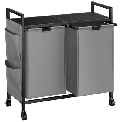 WOWLIVE Double Laundry Hamper with Wheels, Rolling Laundry Basket Organizer