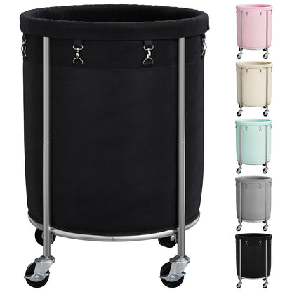 ELYKEN Laundry Basket with Wheels, Round Rolling Laundry Hamper, Black