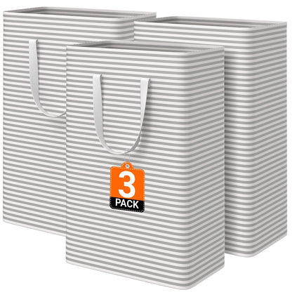 3-Pack Laundry Basket, Collapsible Laundry Hampers, 75L, Gray