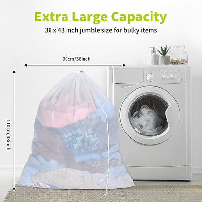 OTraki Ex-Large Mesh Laundry Bag 36x43 Inch Drawstring Laundry Wash Bags 2 Pack Dirty Clothes Net Laundry Bag Heavy Duty Travel Storage Organize Bag Don't Drying, Melting 140-176℉ White