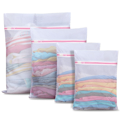 4Pcs Mesh Laundry Bags, Lingerie Bags for Washing Delicates,Mesh Wash Bags for Toy Storage & Cleaning, Travel Storage Organizer Bag, Dorm Room Essentials (1 Large, 1 Medium, 2 Small) (Fine Net)