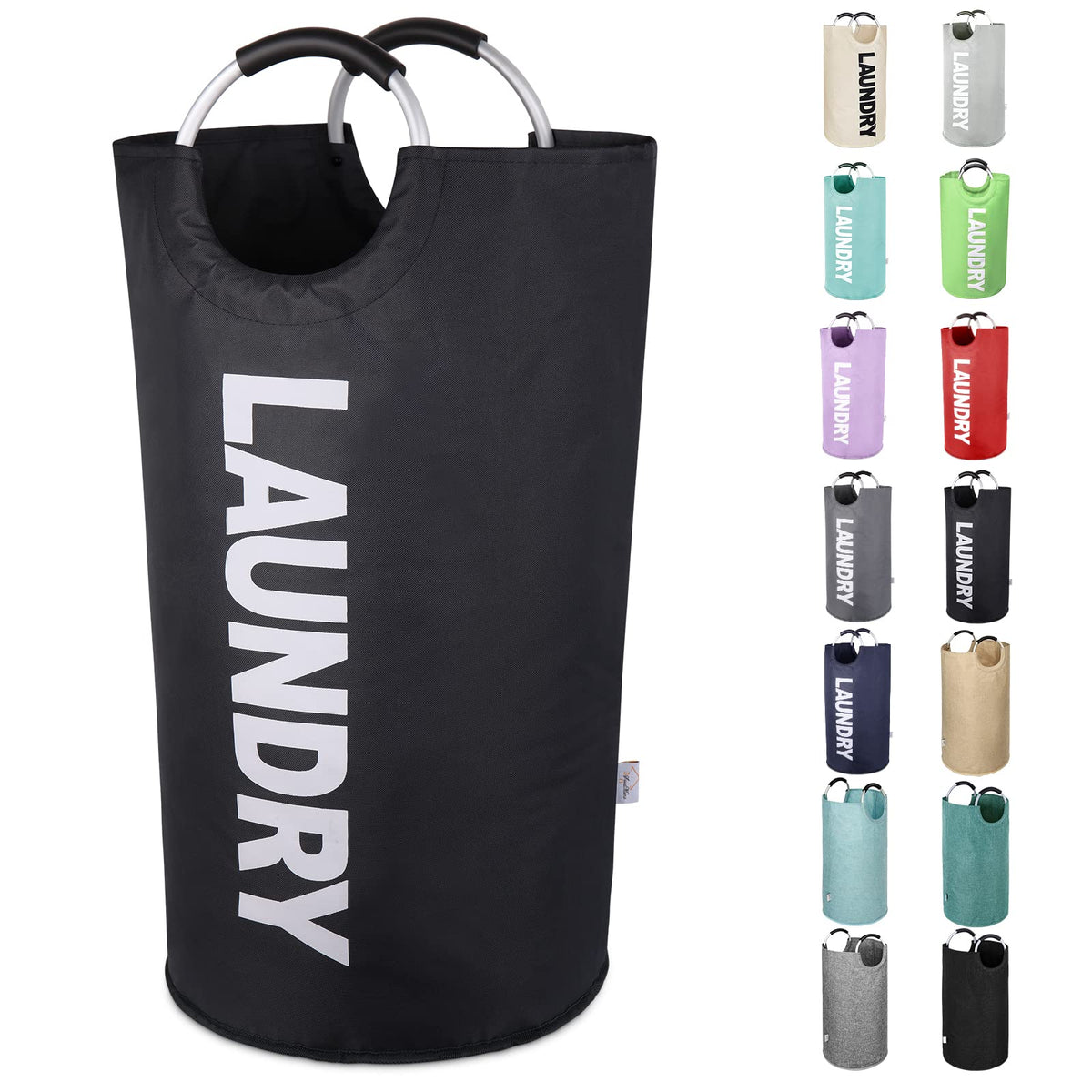 Large Laundry Basket, Laundry Hamper Bag with Handles, 95L, Black