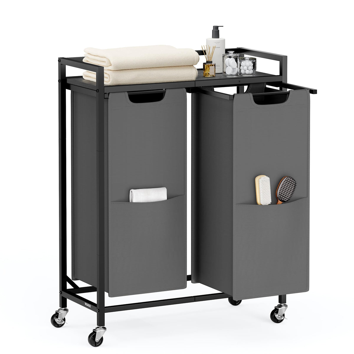 VASAGLE Laundry Sorter 2 Section, Rolling Cart with Shelf 29 Gal. (110 L)