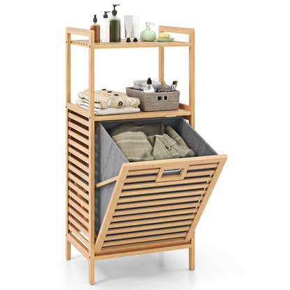 Giantex Bamboo Tilt Out Laundry Hamper Cabinet, Wicker Laundry Sorter