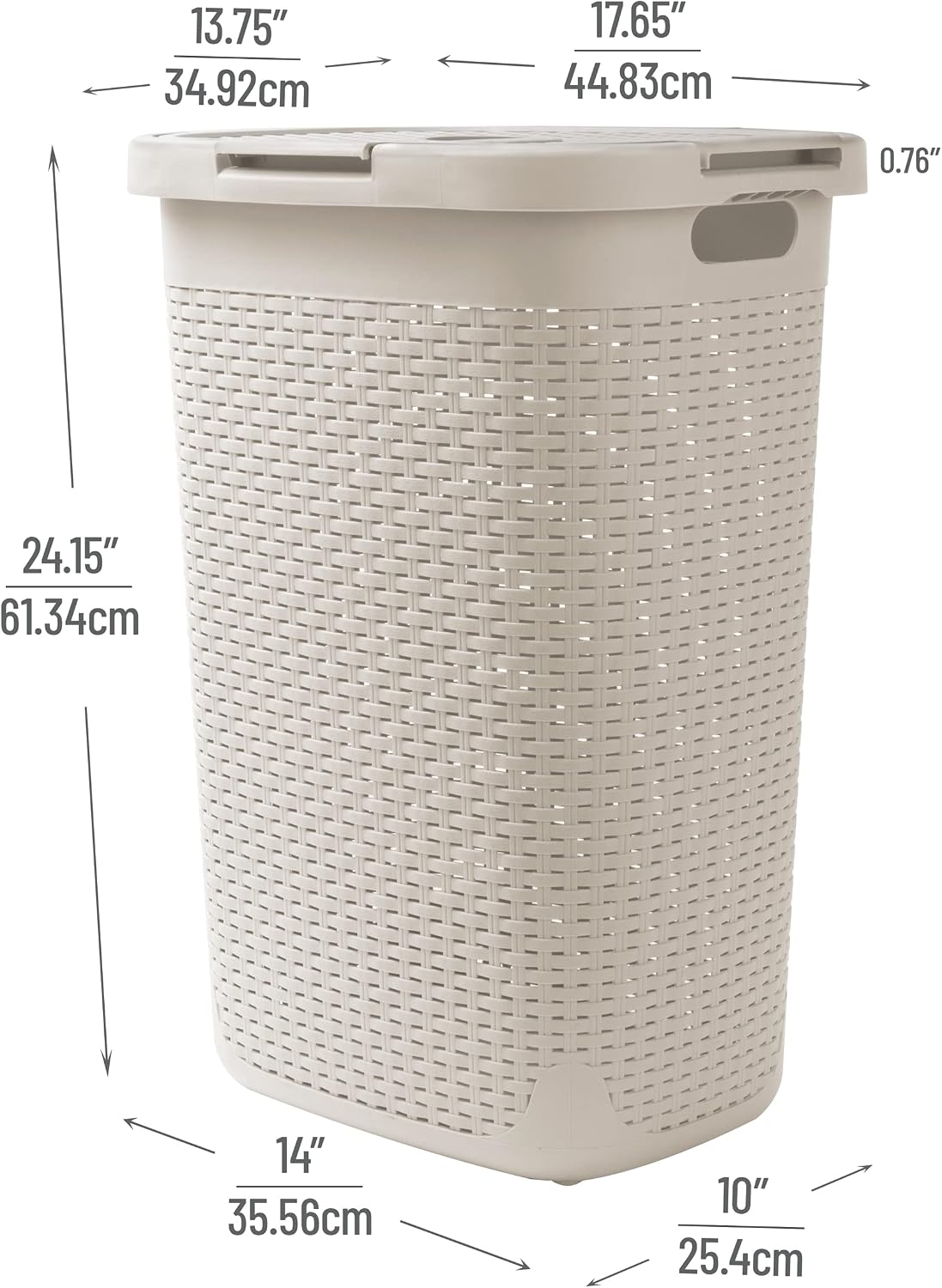 Mind Reader Slim Laundry Hamper with Lid, 60L Tall Clothes Basket, Narrow Tapered Design for Bathrooms, Closets and Laundry Rooms, Plastic, Ivory