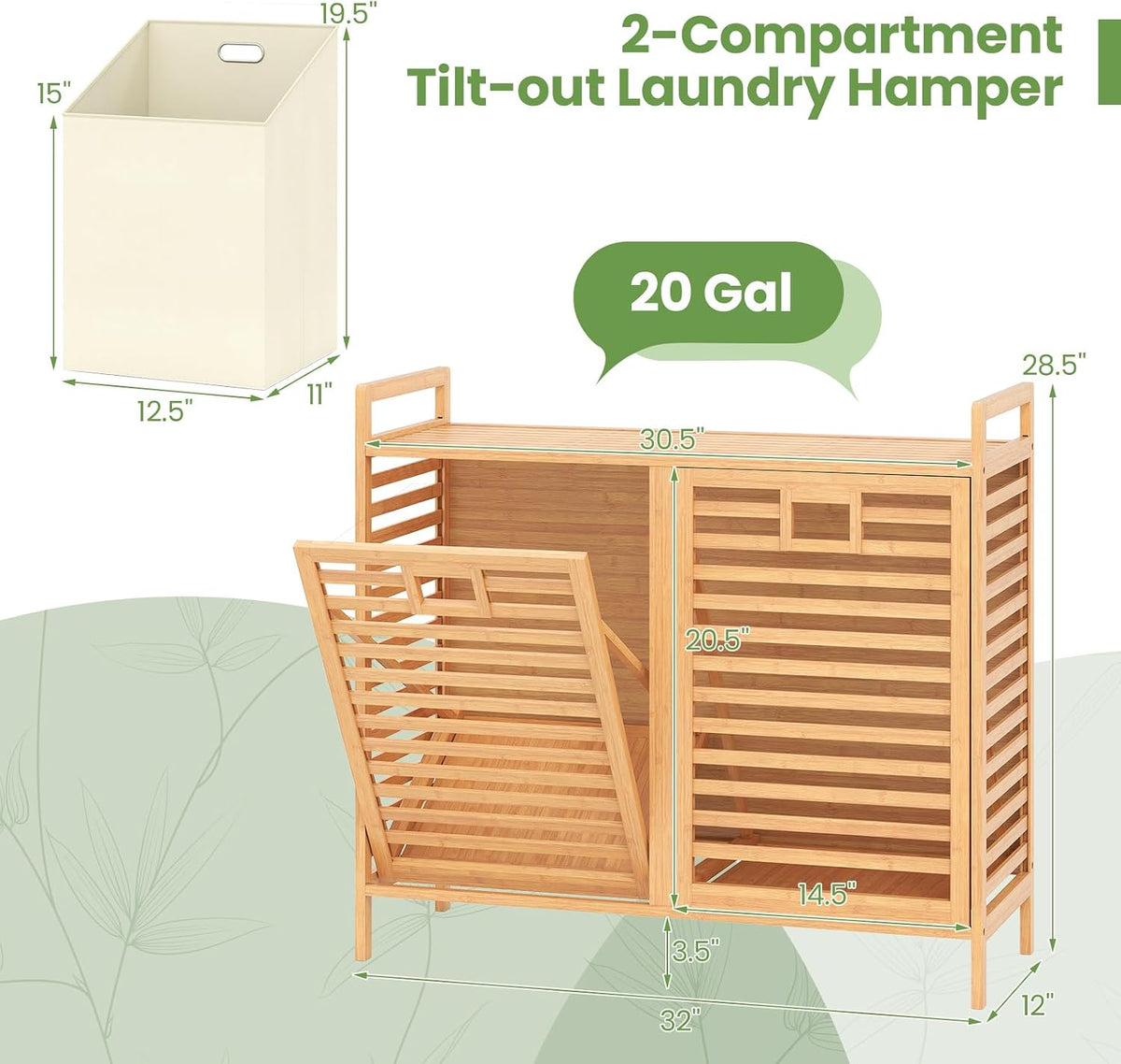 Giantex Bamboo Tilt Out Laundry Hamper Cabinet, Wicker Laundry Sorter