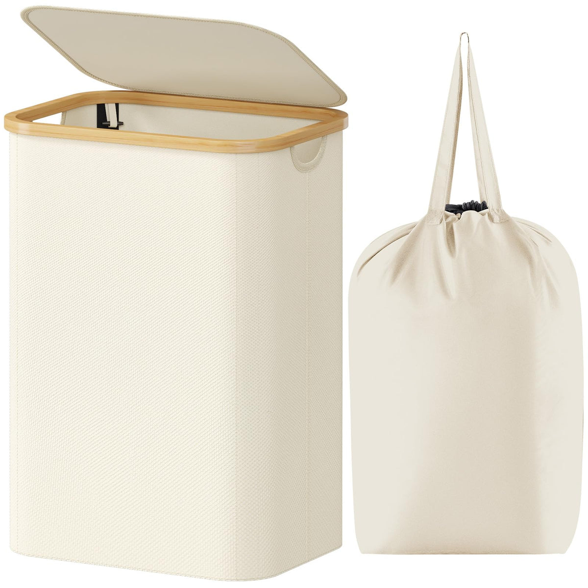 Lifewit 120L Large Laundry Basket with Lid, 2 Removable Bags, Beige