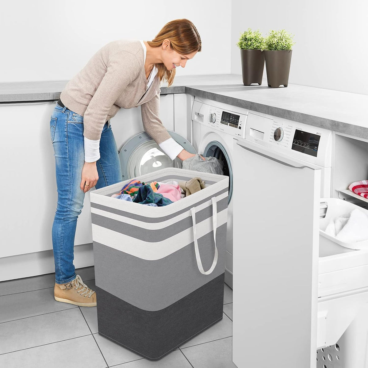 StorageRight Laundry Basket Hamper, 100L Collapsible Clothes Storage, Grey