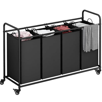 LINZINAR 3 Section Laundry Hamper Sorter, Black Laundry Basket with Wheels