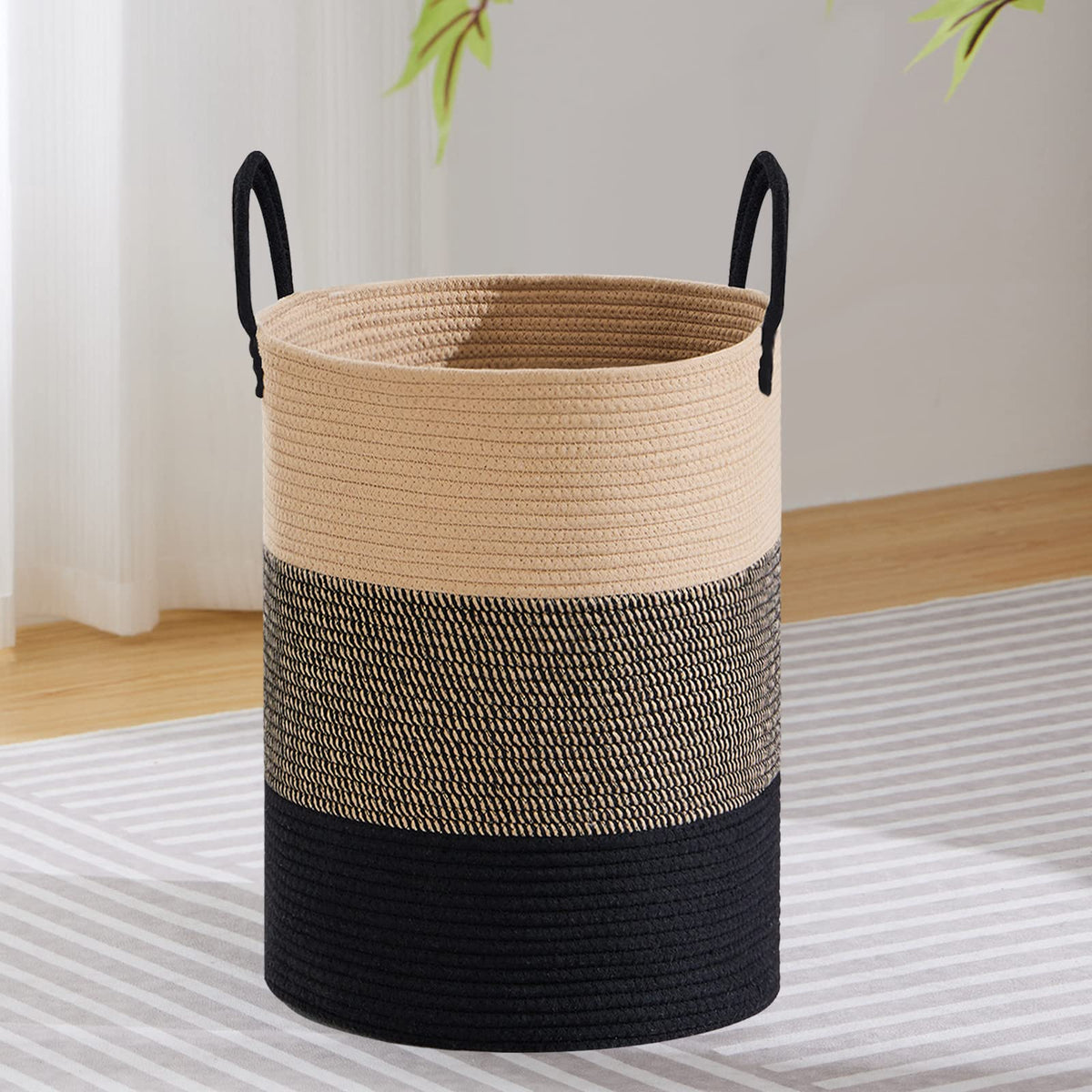 VIPOSCO 58L Tall Woven Laundry Basket Hamper, White Brown