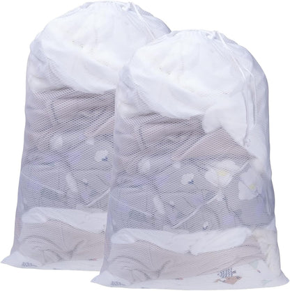 2 Pack Mesh Laundry Bags, 23 x 34 Inches Heavy Duty Mesh Laundry Bag, Large Laundry Drawstring Bag for College, Dorm, Travel, Family and Apartment Dwellers (white)