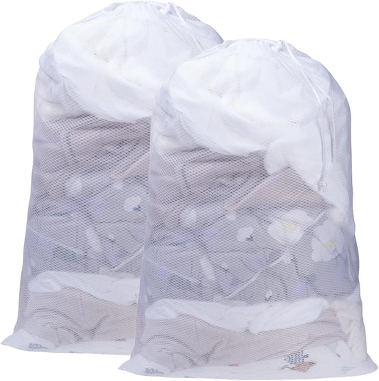 2 Pack Mesh Laundry Bags, 23 x 34 Inches Heavy Duty Mesh Laundry Bag, Large Laundry Drawstring Bag for College, Dorm, Travel, Family and Apartment Dwellers (white)