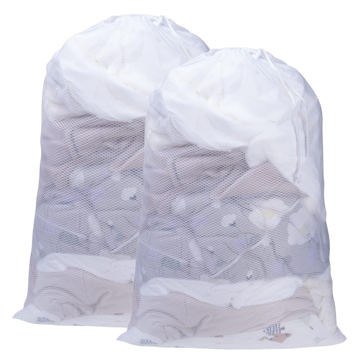 2 Pack Mesh Laundry Bags, 23 x 34 Inches Heavy Duty Mesh Laundry Bag, Large Laundry Drawstring Bag for College, Dorm, Travel, Family and Apartment Dwellers (white)
